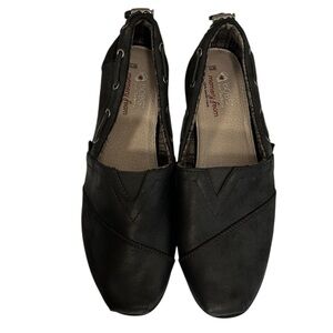 SKECHERS BOBS Black Faux Leather FLATS SLIP-ON SHOES SZ 11 Excellent